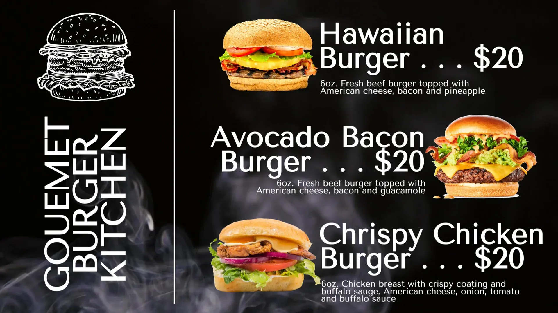 Burgers gourmets : modèle d’affichage dynamique pour Restauration