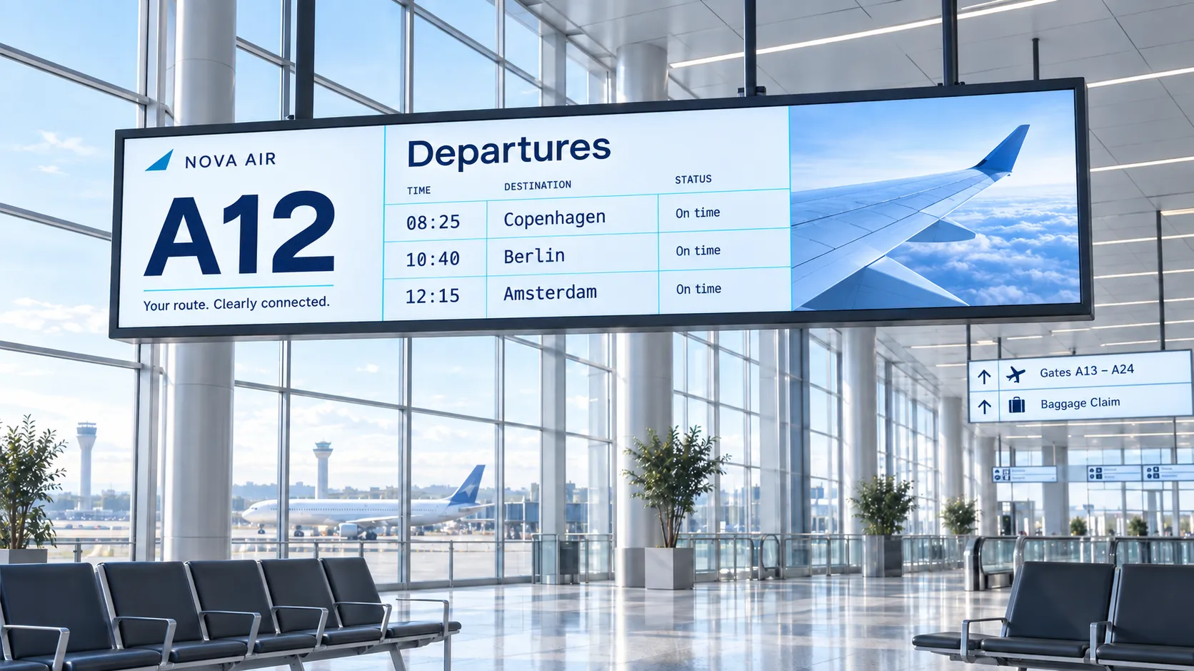Tableau des départs d’un aéroport sur un grand écran