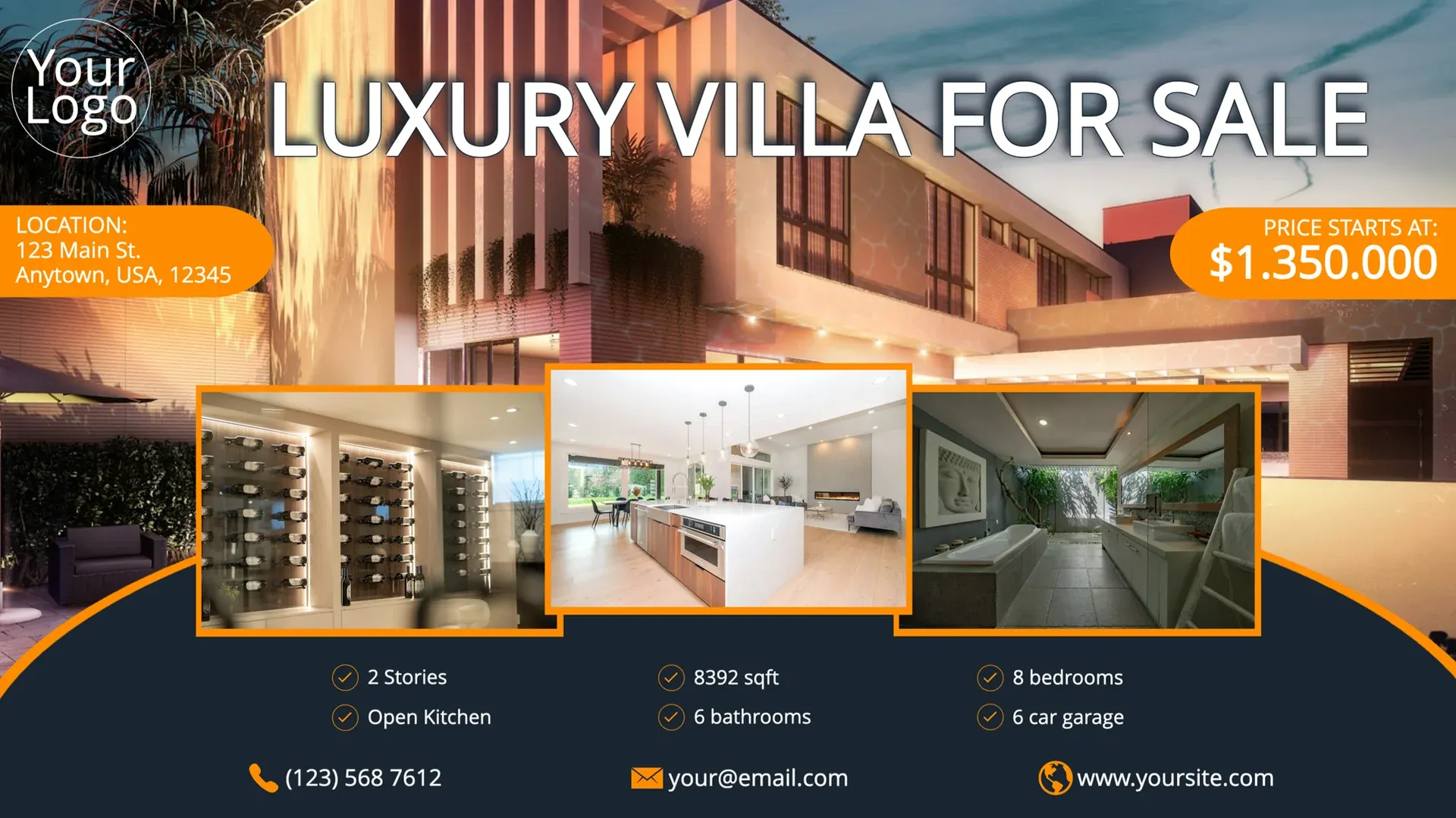 Villa de luxe à vendre : modèle d’affichage dynamique pour Immobilier
