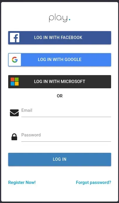 Page d’inscription Play Digital Signage avec le bouton Log in with Microsoft