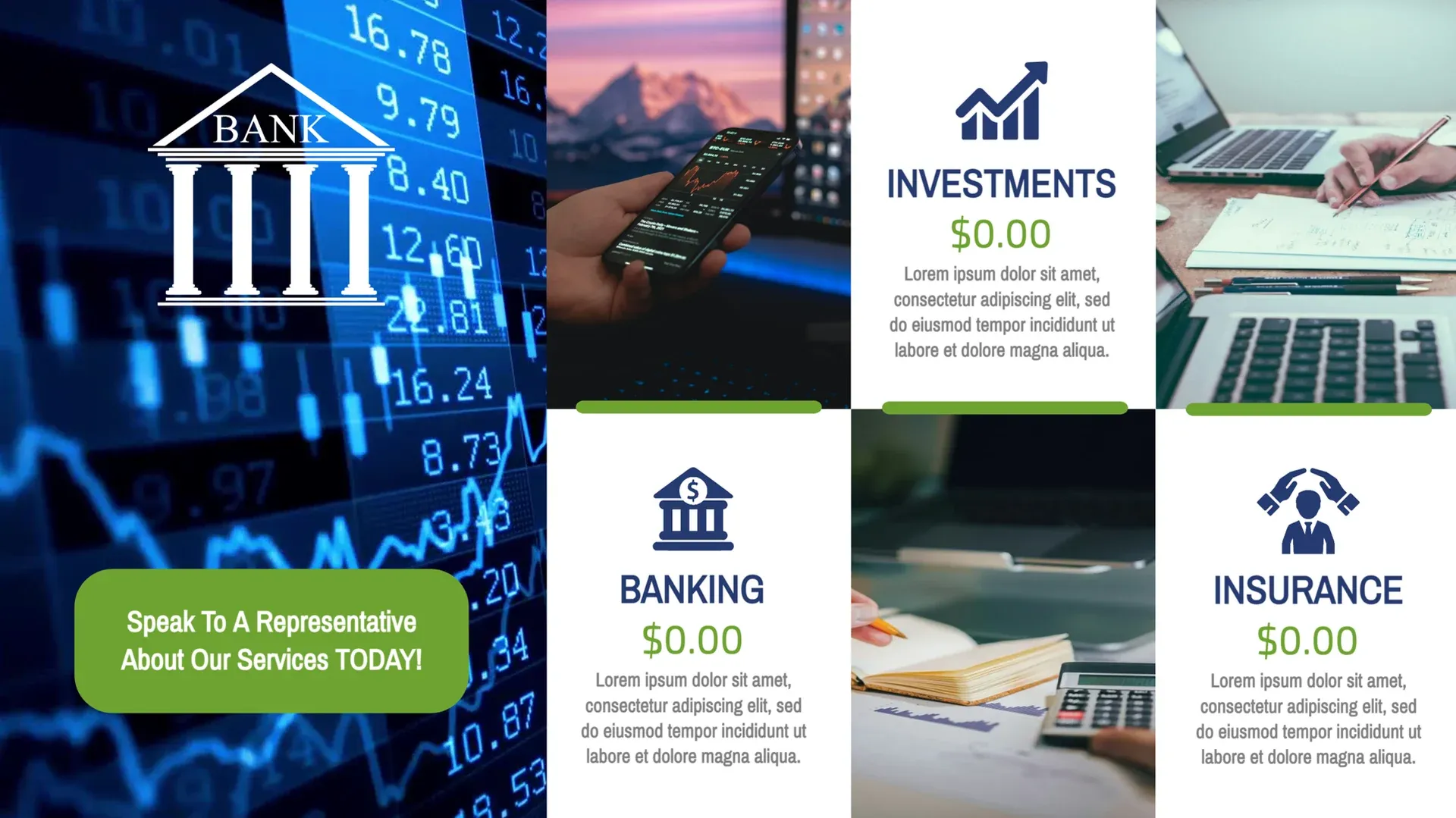 Nos services bancaires : modèle d’affichage dynamique pour Finance