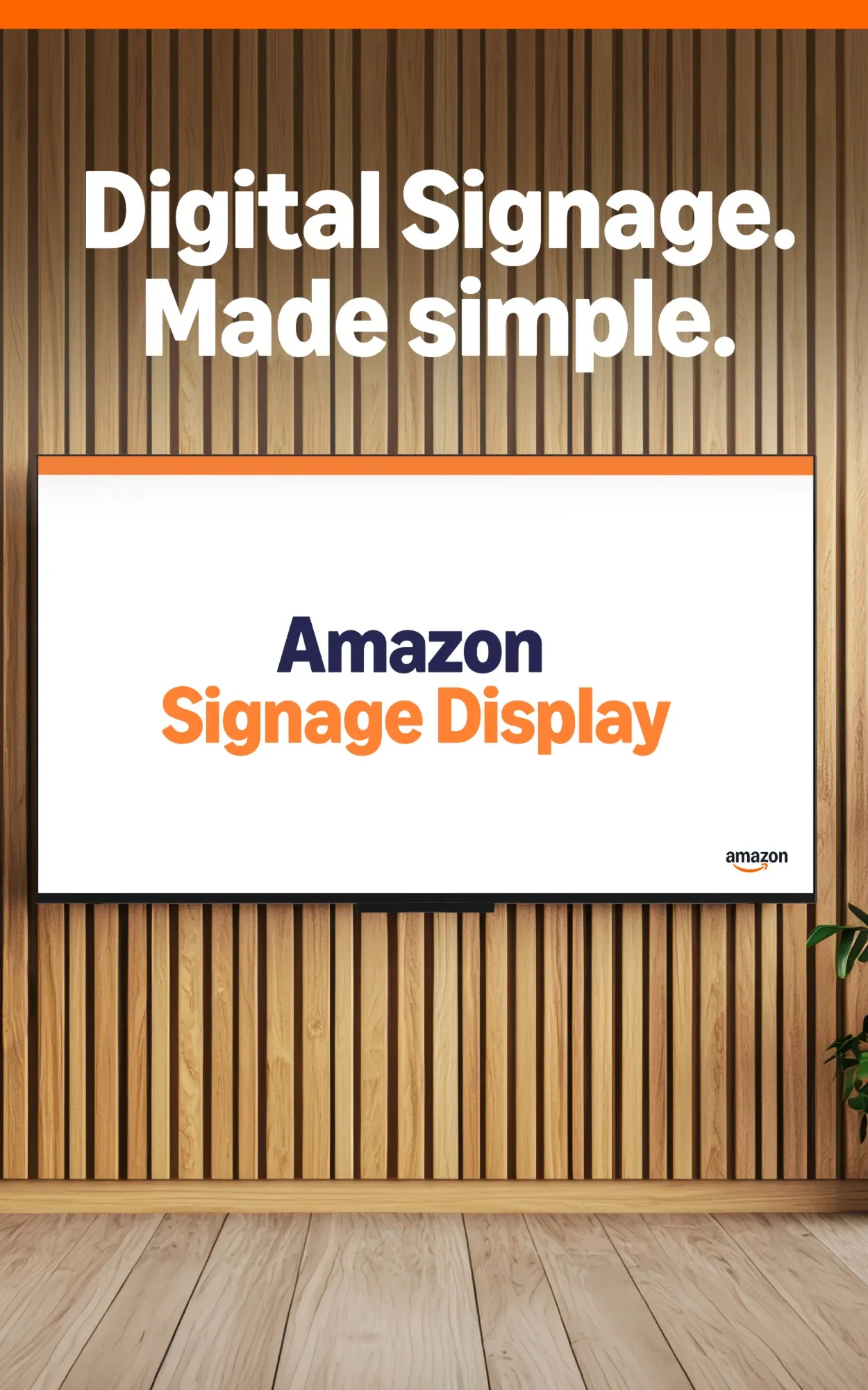 Amazon Signage Display fixé sur un mur en bois