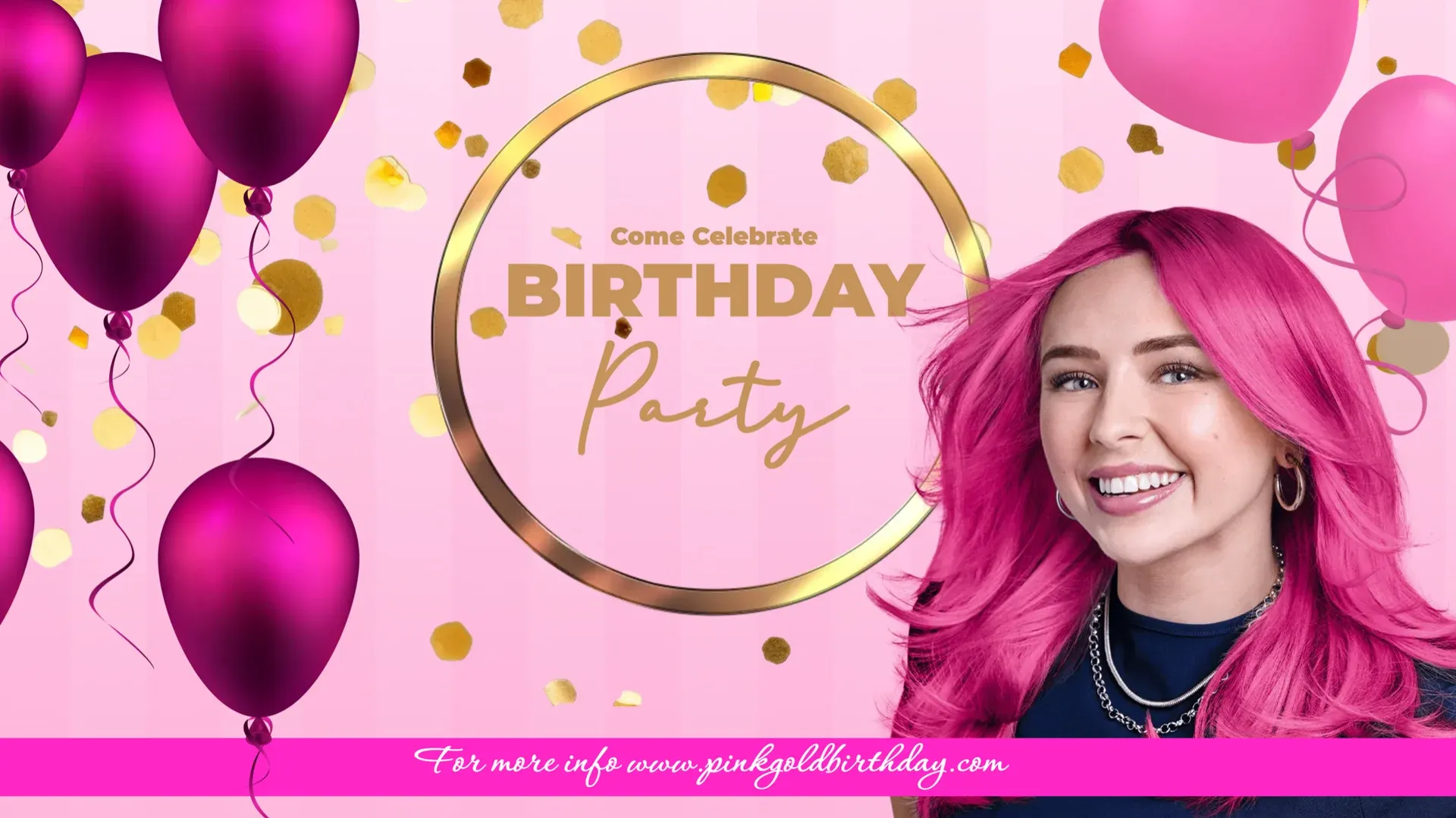 Anniversaire rose et or : modèle d’affichage dynamique pour Loisirs
