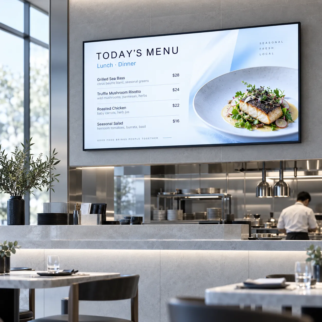 Restaurant avec un menu dynamique au-dessus du comptoir
