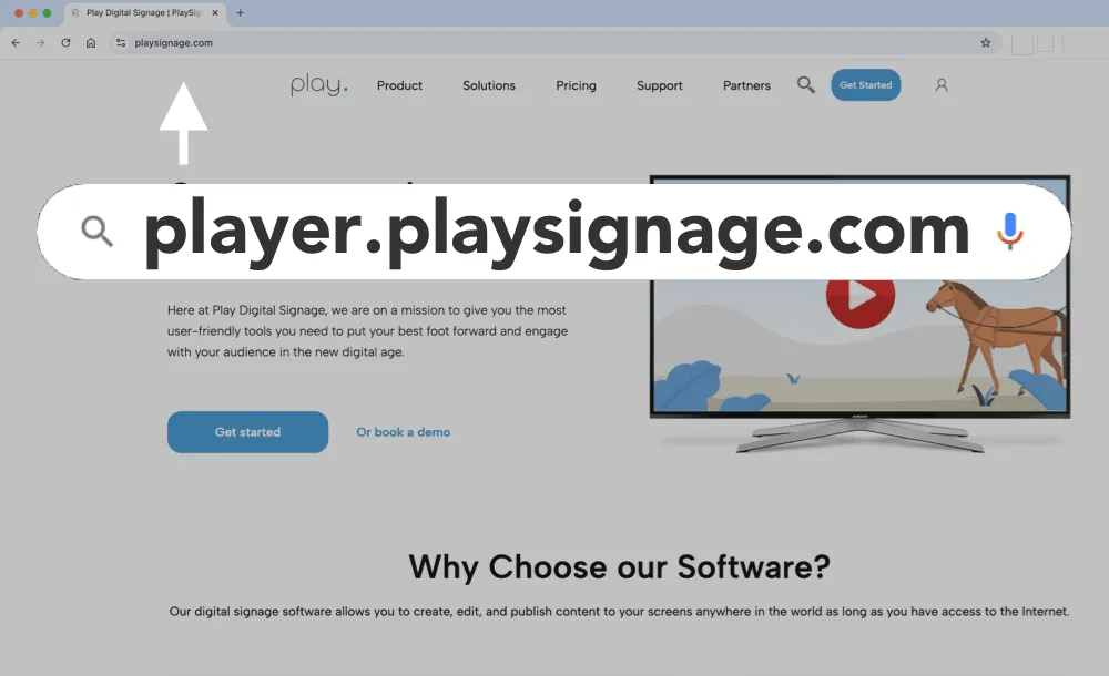 Le lecteur web Play Digital Signage (PWA) ouvert dans un navigateur