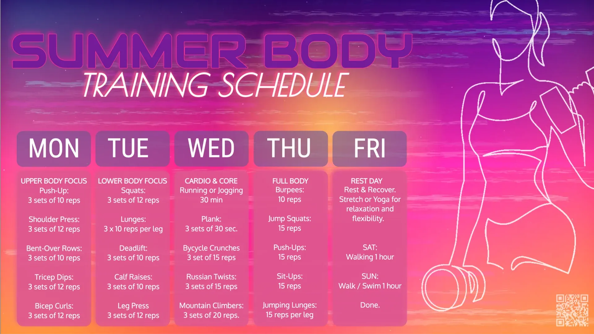 Planning fitness d’été pour femmes : modèle d’affichage dynamique pour Fitness